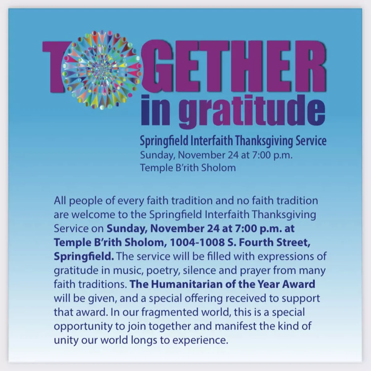 Together in Gratitude, the 2024 Interfaith Thanksgiving Service